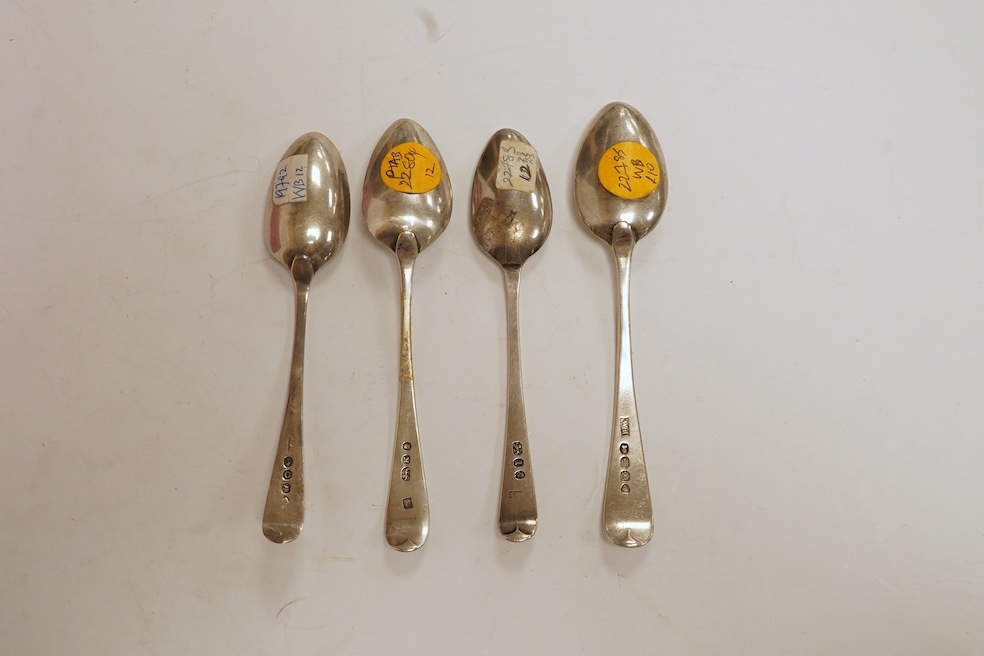 A collection of forty five assorted George III and later silver Old English pattern teaspoons, various dates and makers including Peter, Ann & William Bateman and a set of six by William Bateman, London, 1815, some with